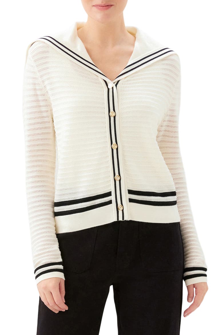 Stripe Sailor Collar Cardigan, Main, color, OFF WHITE W/ BLACK