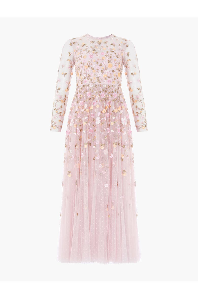 Trailing Roses Long Sleeve Maxi Gown, Alternate, color, Shell/Multi