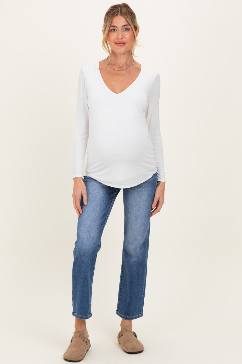 Medium Wash Ankle Straight Leg Maternity Jeans, Alternate, color, Blue