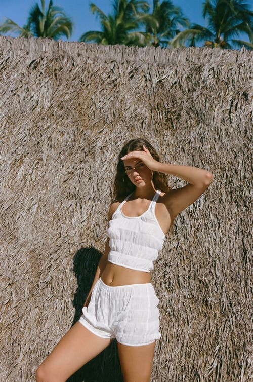 Hope And May Bebi Cotton Halter Neck Top In Chalk