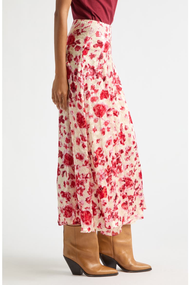 Hilza Floral Burnout Devoré Georgette Maxi Skirt, Alternate, color, ECRU/ PINK