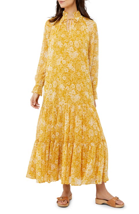 Floral Long Sleeve Crinkle Chiffon Maxi Maternity Dress