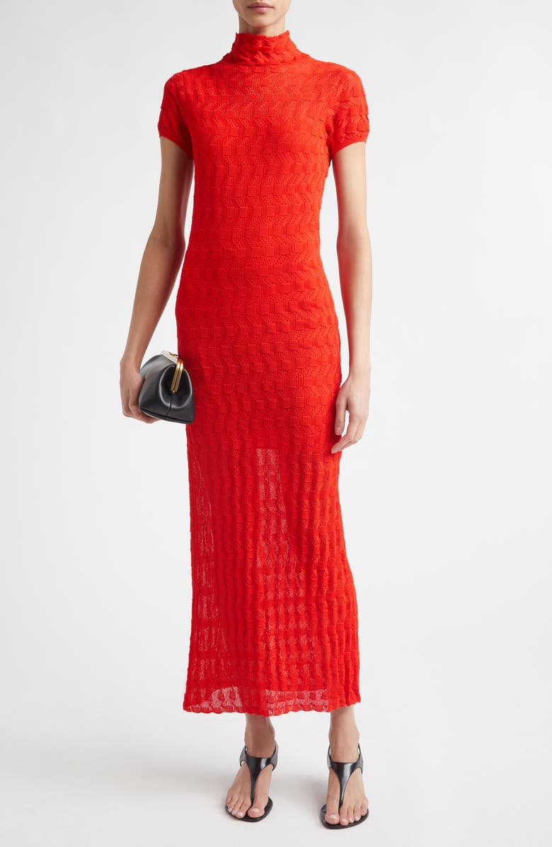 Proenza Schouler Geometric Jacquard Knit Dress, Alternate, color, Vermillion