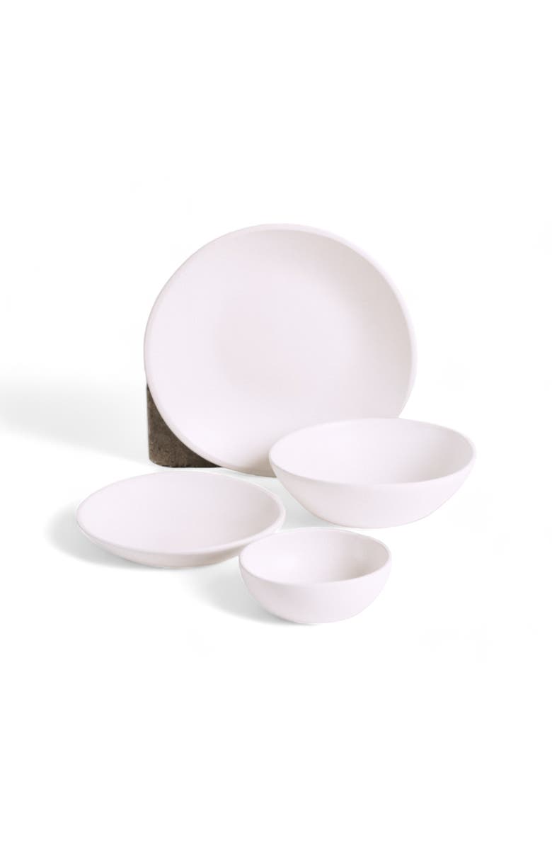 Gharyan Stoneware Organic Shaped Dinnerware Dadasi, Set of 16, Main, color, Matte White