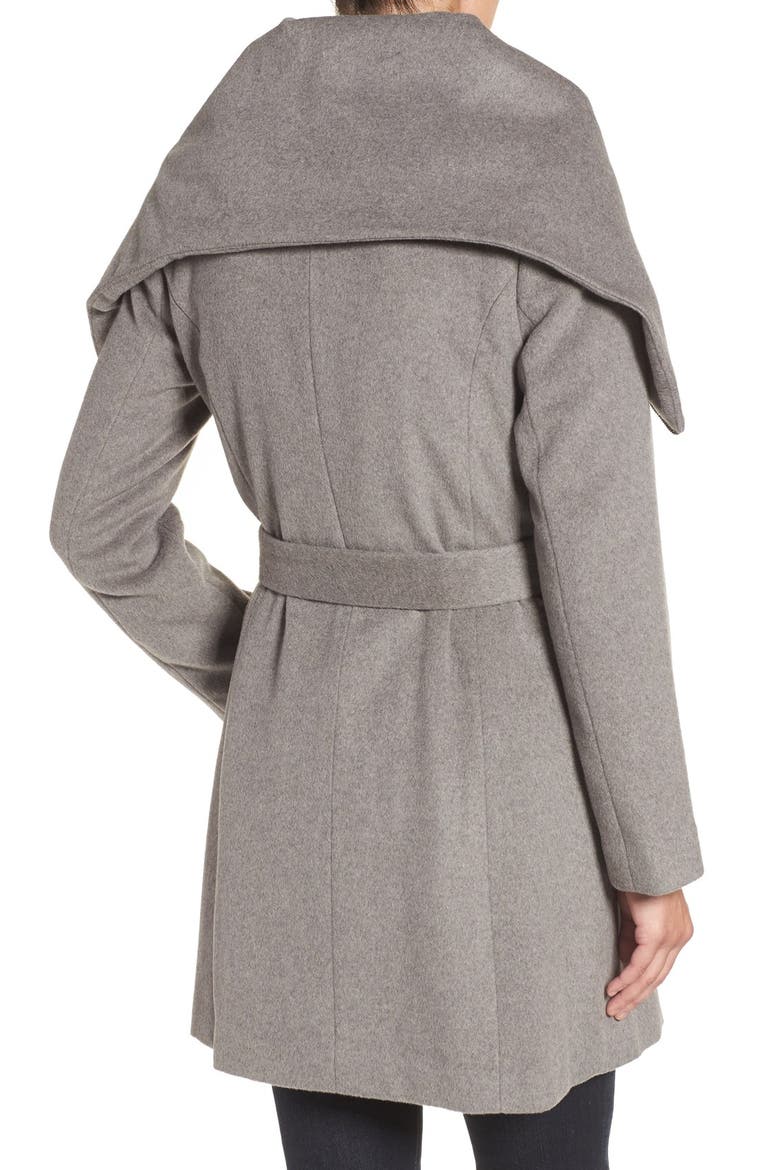 Cole Haan Signature Belted Asymmetrical Wool Blend Coat, Alternate, color, PLATINUM