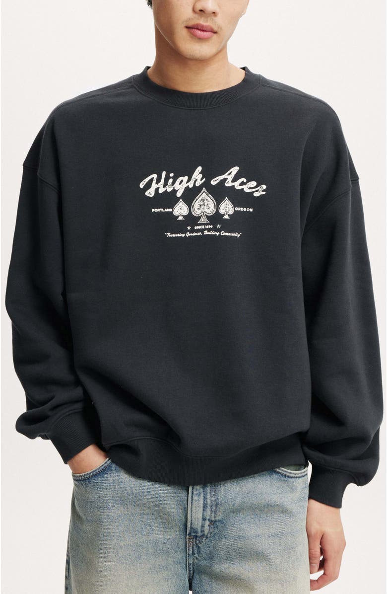 Cotton On Men's Box Fit Graphic Crew Sweater, Main, color, 