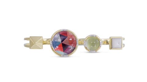 Envy Me Multifinger Prehnite Moonstone Gemstone Diamond Y Gold Plated Silver Ring