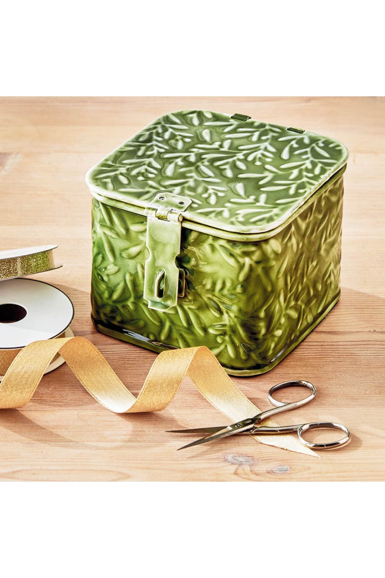 Botanical Trinket Box Decorative Enamel for Christmas Green, Alternate, color, Green