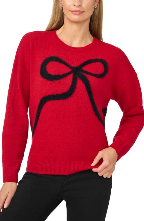 Eyelash Bow Crewneck Sweater