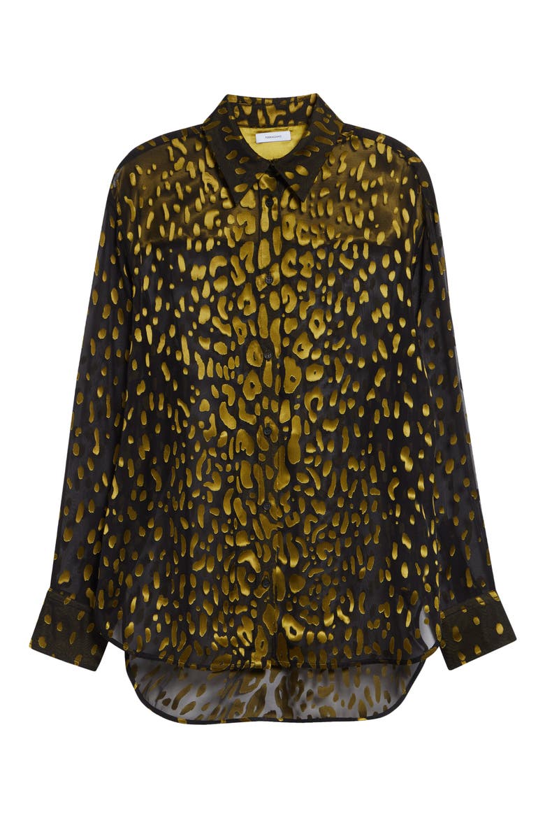 Devoré Silk Blend Georgette Button-Up Shirt, Alternate, color, EXPRESSO/ BRASSWOOD