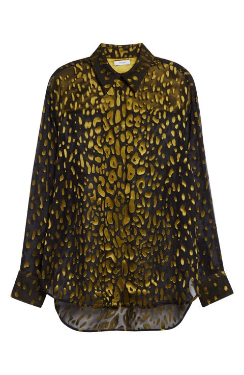 Devoré Silk Blend Georgette Button-Up Shirt