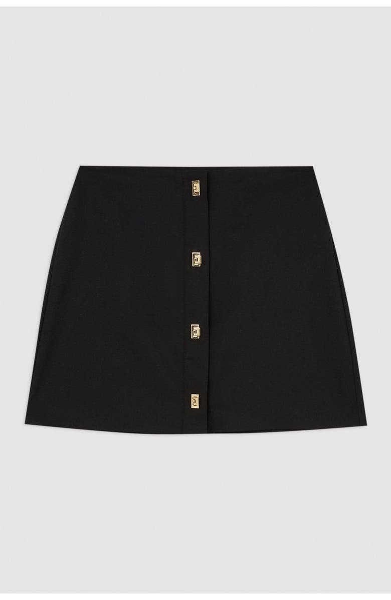 Karen Millen Techno Cotton Gold Clasp Skirt, Alternate, color, Black
