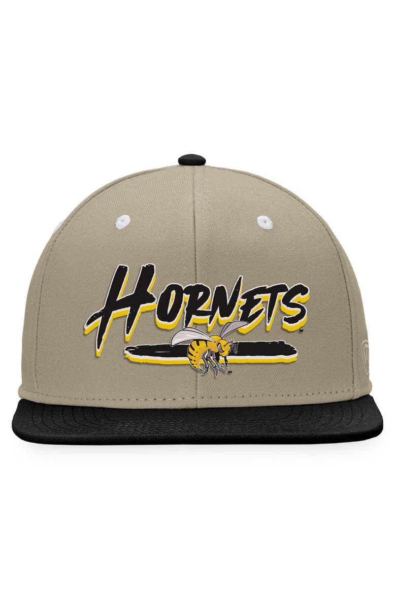 TOP OF THE WORLD Men's Top of the World Khaki/Black Alabama State Hornets Land Snapback Hat, Alternate, color,