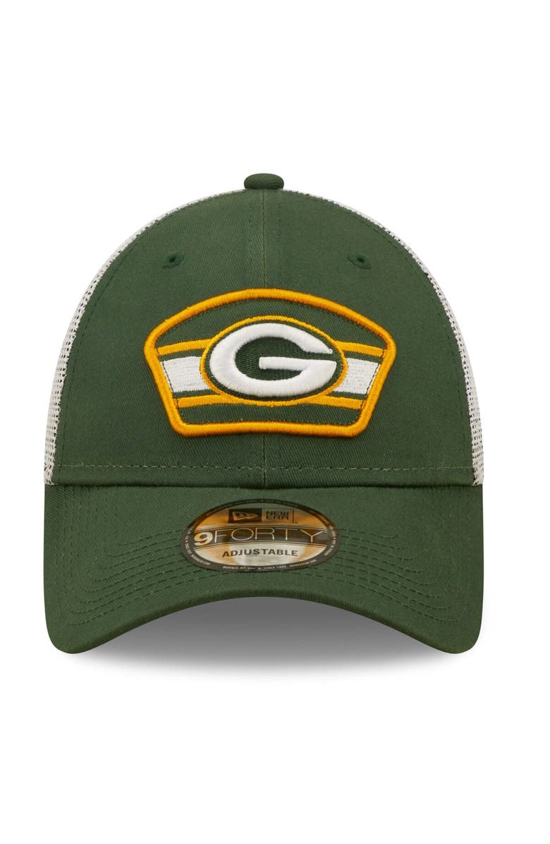 New Era Men's New Era Green/White Green Bay Packers Logo Patch Trucker 9FORTY Snapback Hat, Alternate, color, 