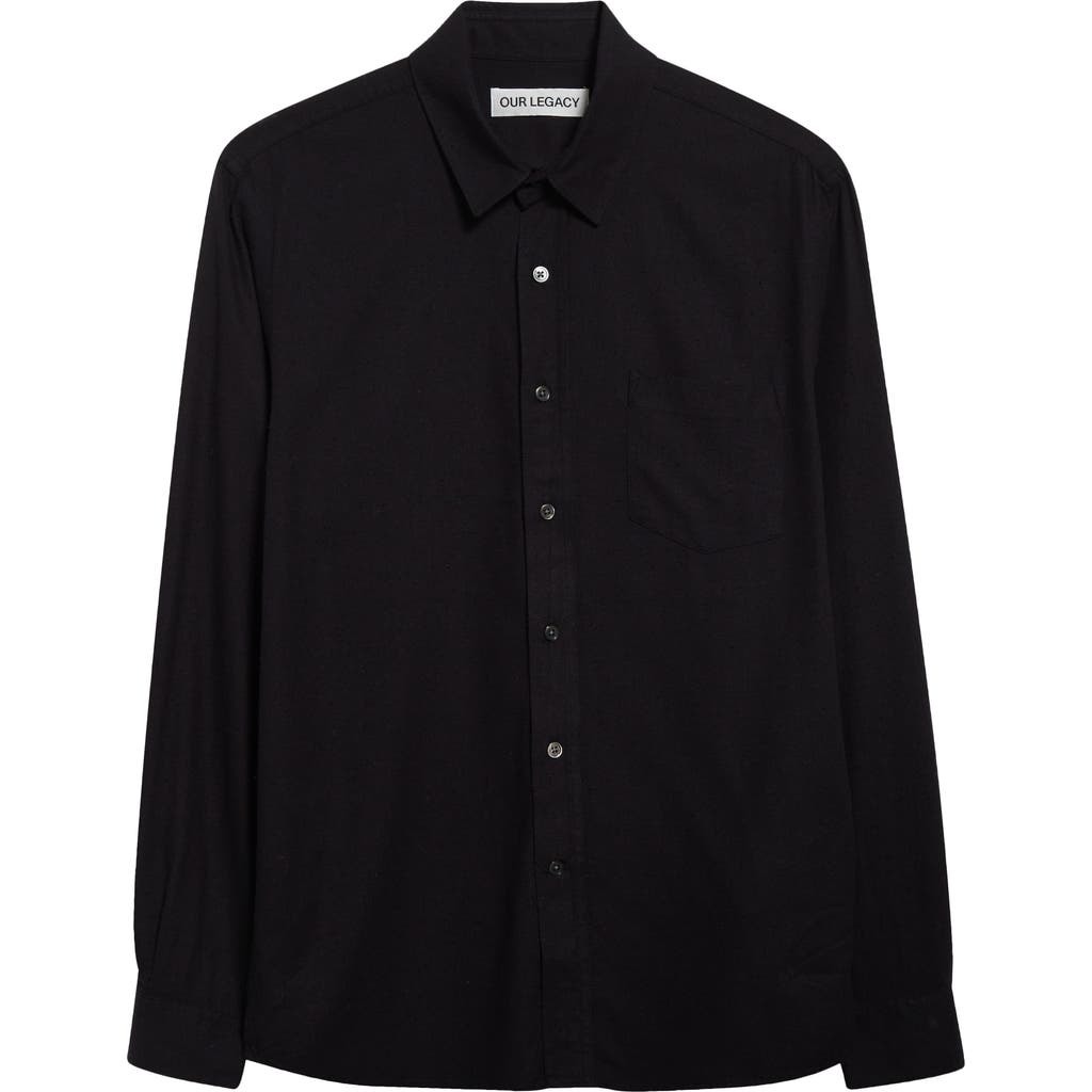 Our Legacy Classic Black Silk Shirt With Contrasting Button Closure In Black Silk