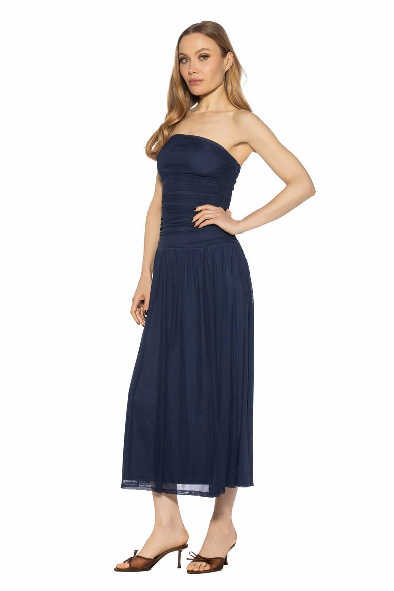 Seraphina Strapless Midi Dress, Alternate, color, NAVY
