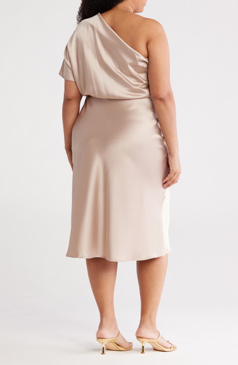 Renee C Satin One-Shoulder Dress, Alternate, color, Beige