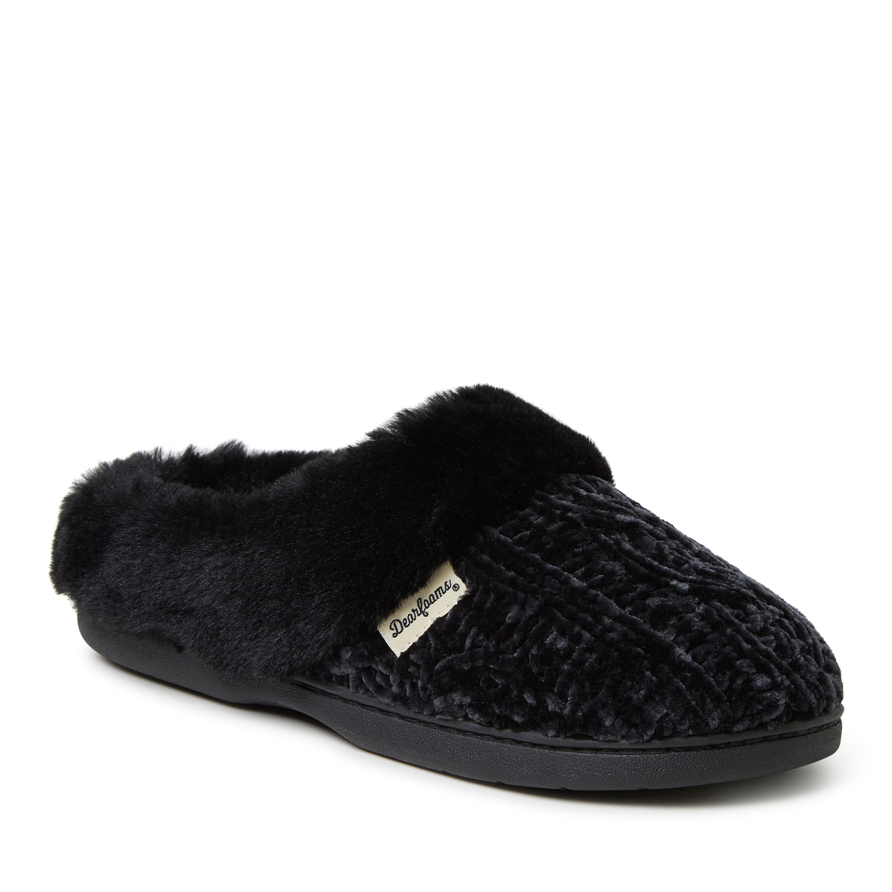 DEARFOAMS Claire Cable Knit Chenille Clog Slipper, Main, color, Black