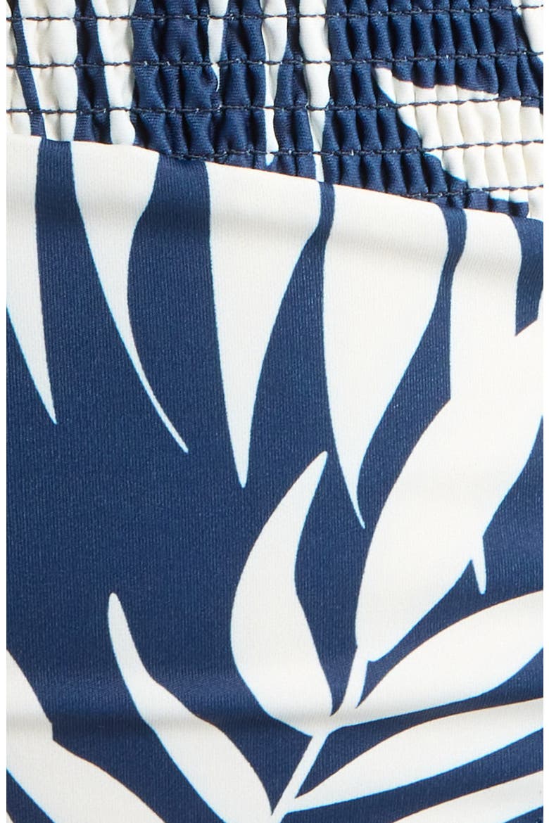Smocked Puff Sleeve Bikini Top, Alternate, color, NAVY PARADISE FOLIAGE