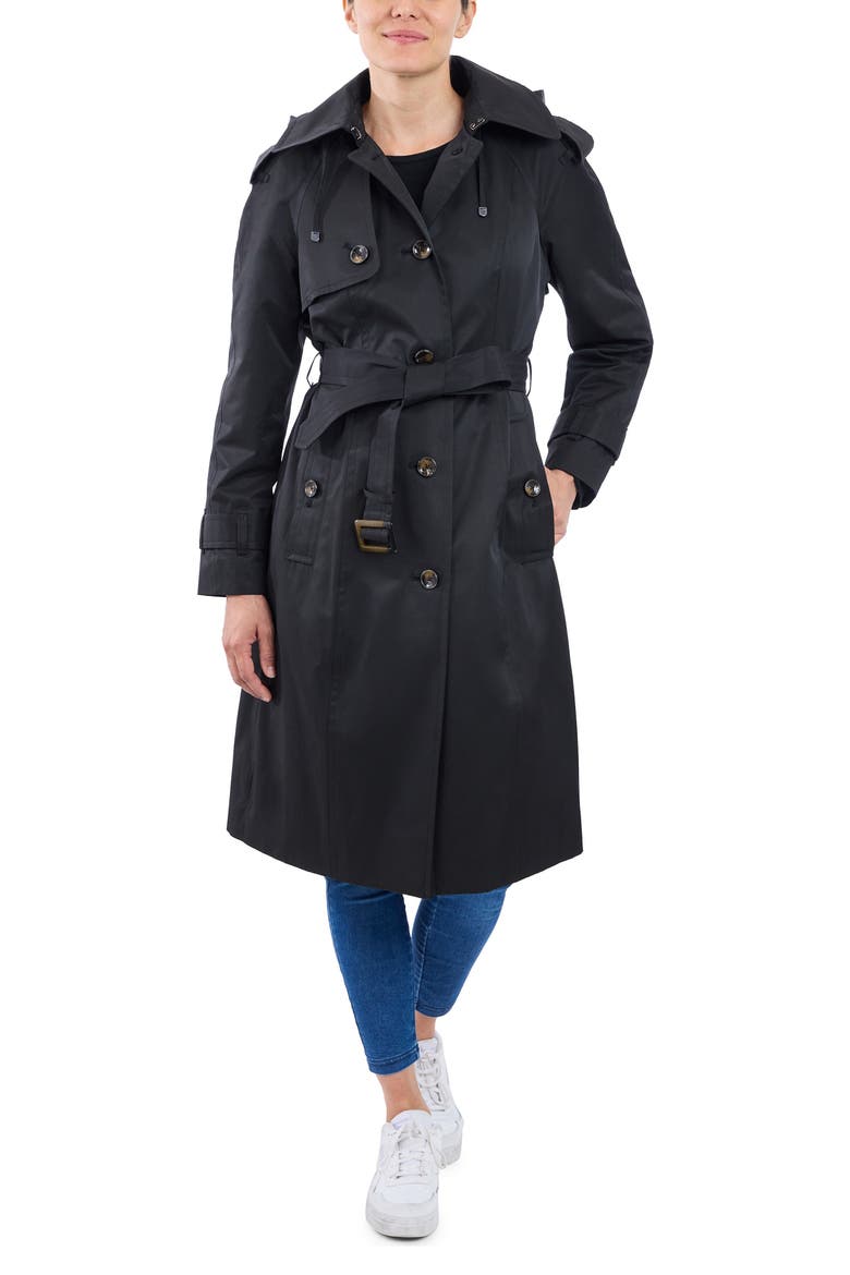 Cotton Blend Trench, Alternate, color, BLACK