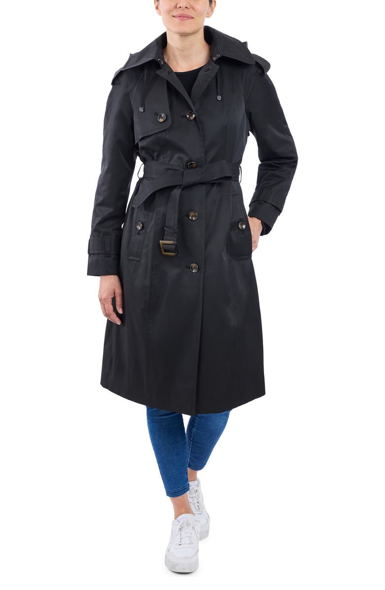 London Fog Cotton Blend Trench, Alternate, color, Black