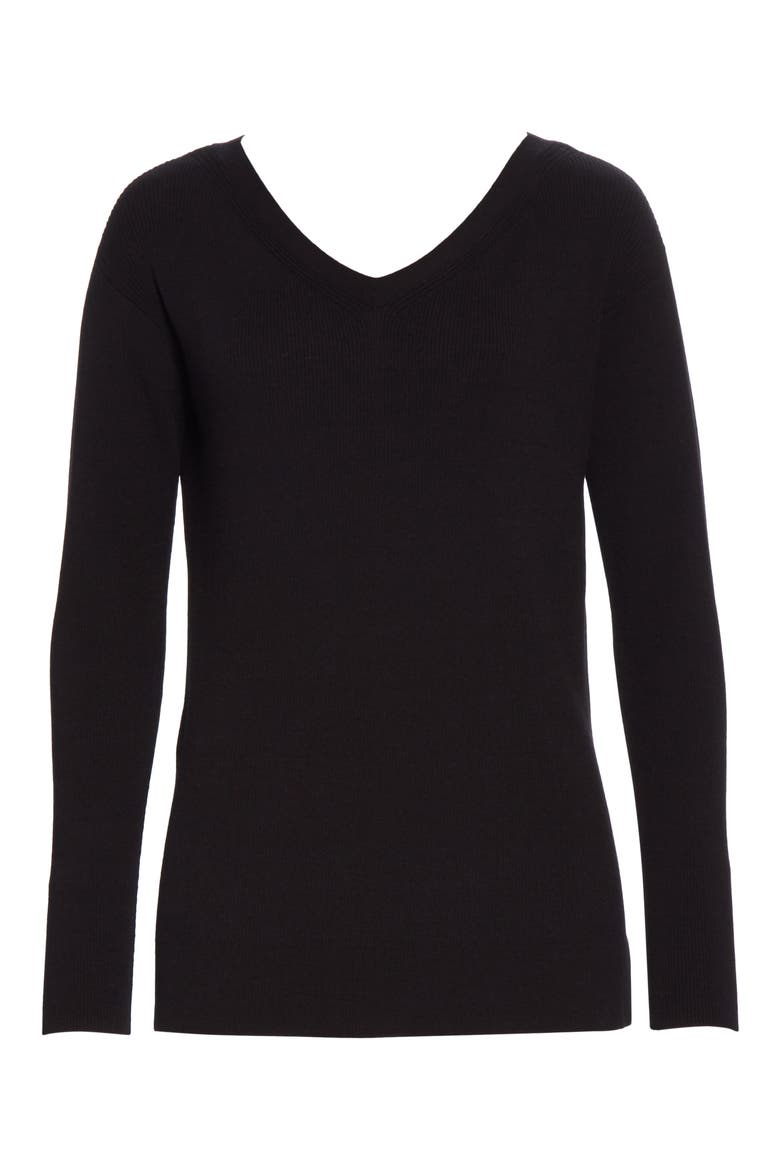 Wide V-Neck Tunic Sweater, Alternate, color, BLACK