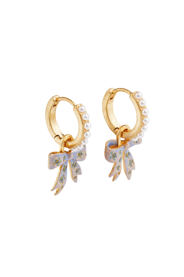 Forget Me Not Bow Huggie Earrings, Alternate, color, Gold