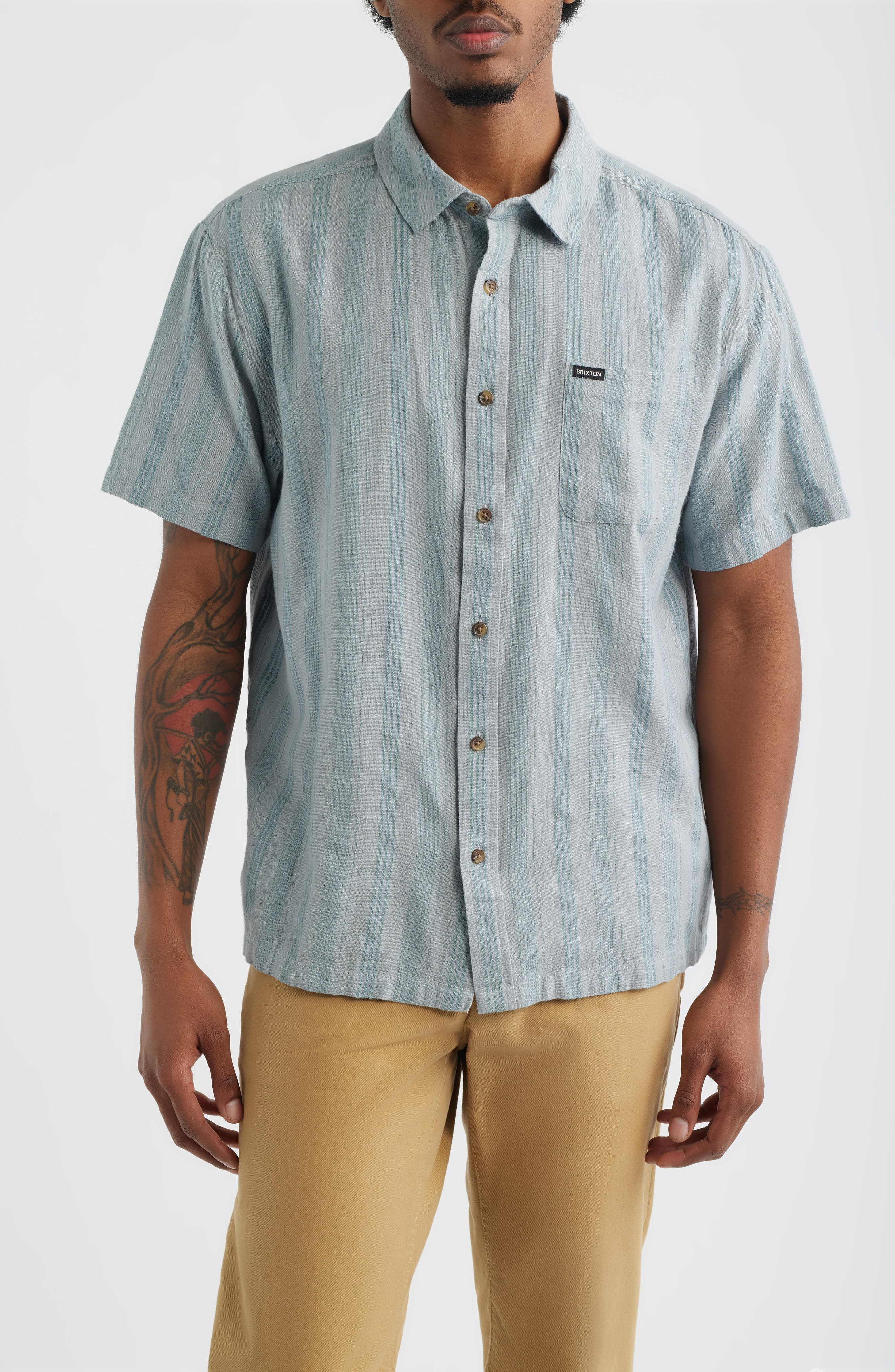 Cru Textured Stripe Short Sleeve Cotton Dobby Button-Up Shirt - image 3