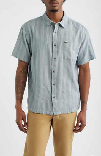 Cru Textured Stripe Short Sleeve Cotton Dobby Button-Up Shirt