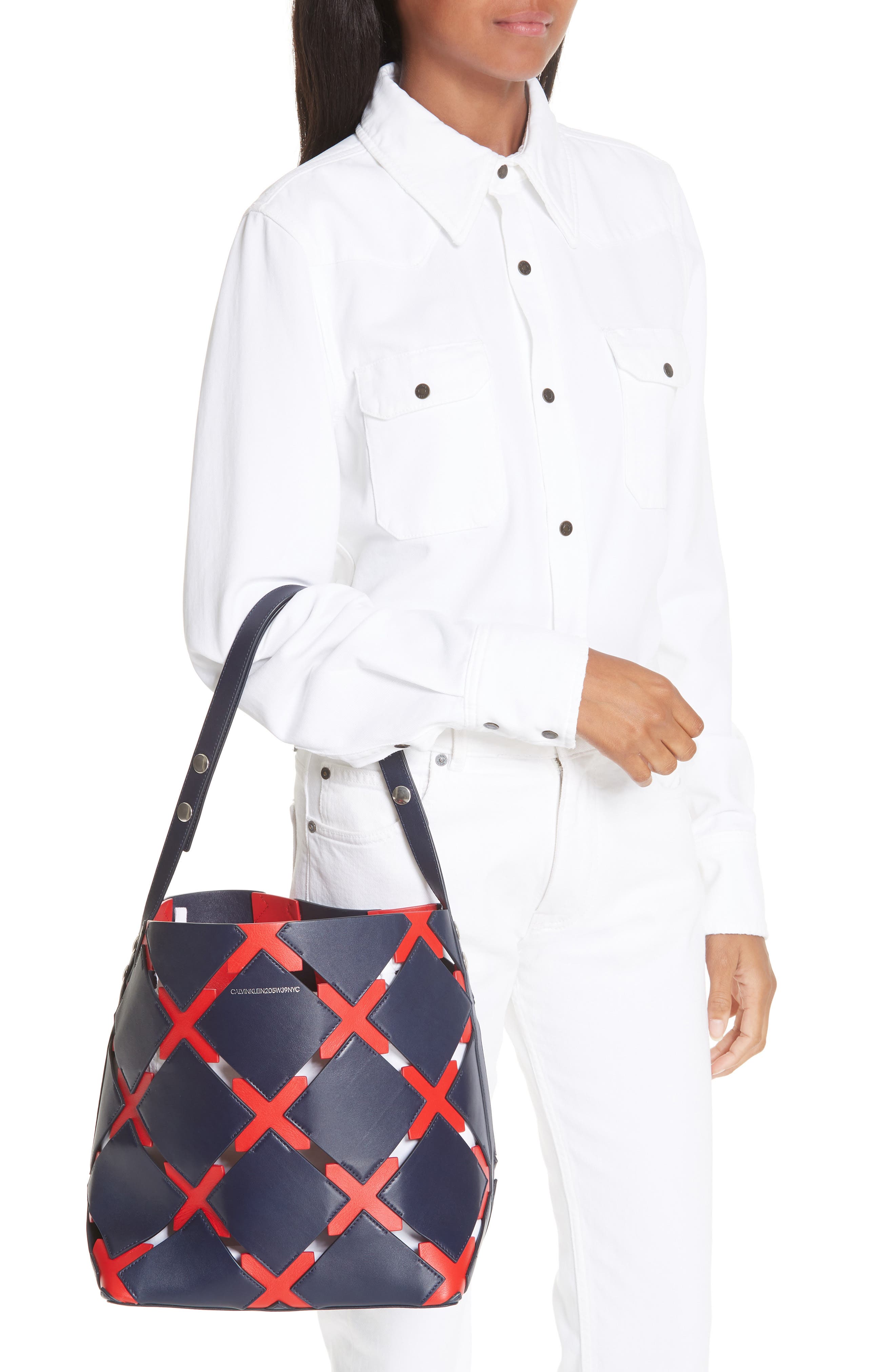 CALVIN KLEIN 205W39NYC Patchwork Quilt Leather Bucket Bag, Alternate, color, 