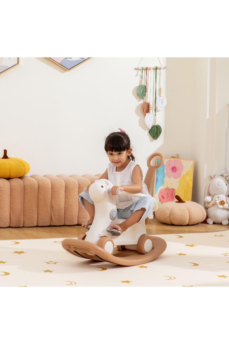 4-in-1 Toddler Rocking Horse, Push Handle & Balance Board, Alternate, color, Brown