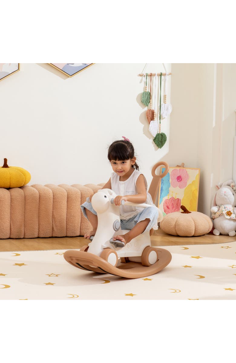 Qaba 4-in-1 Toddler Rocking Horse, Push Handle & Balance Board, Alternate, color, Brown