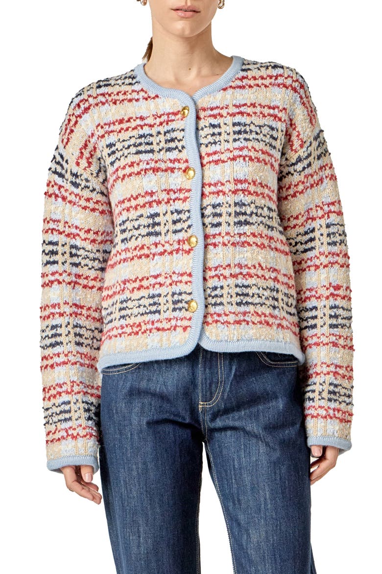 Textured Stripe Wool Blend Jacket, Main, color, POWDER BLUE MULTI