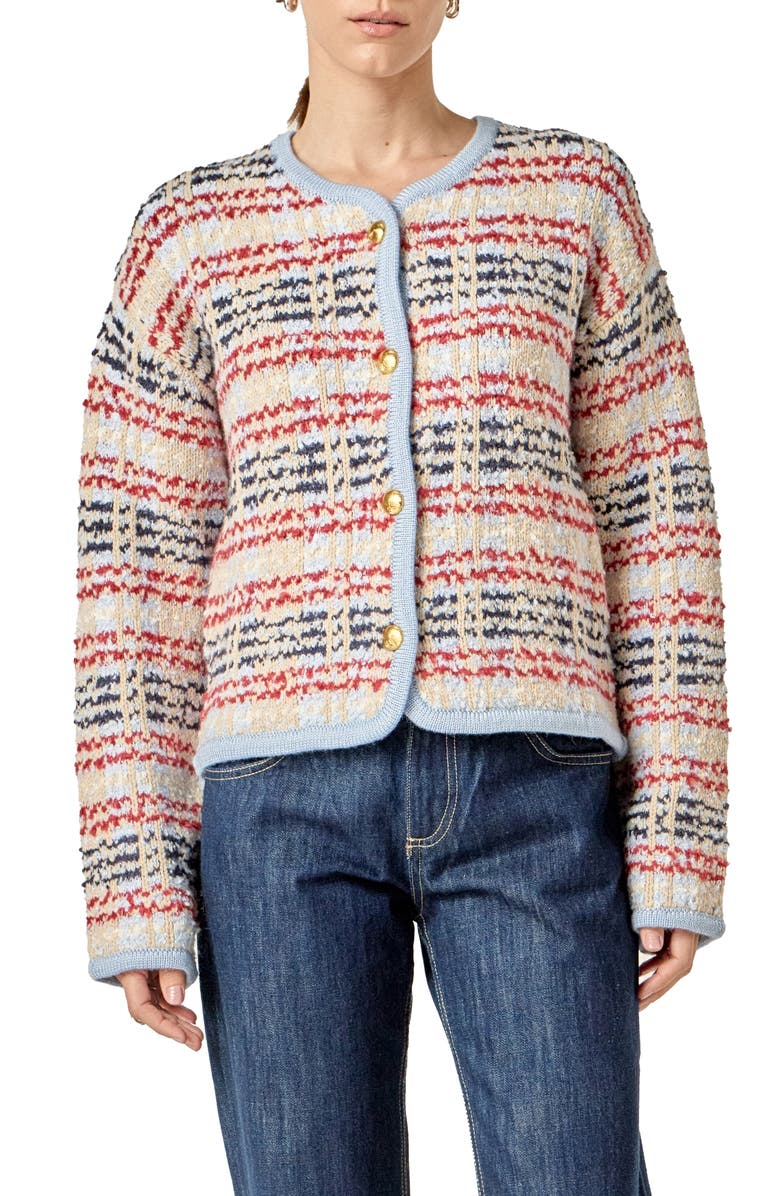 English Factory Textured Stripe Wool Blend Jacket, Main, color, Powder Blue Multi