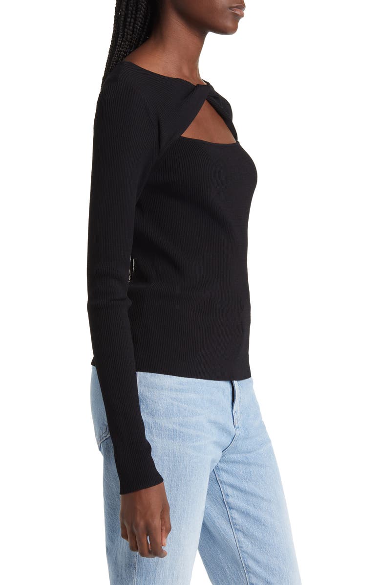 Rails Erina Rib Twist Front Cutout Top, Alternate, color, Black