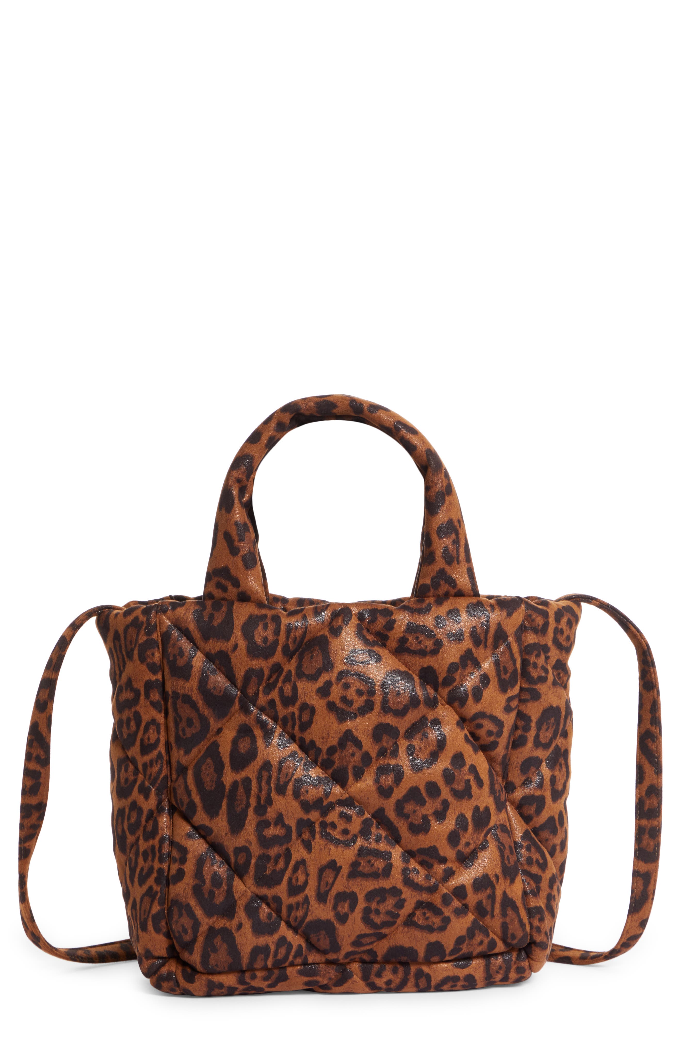 Stand Studio Rosanne Leopard Print Quilted Top Handle Bag, Main, color, 