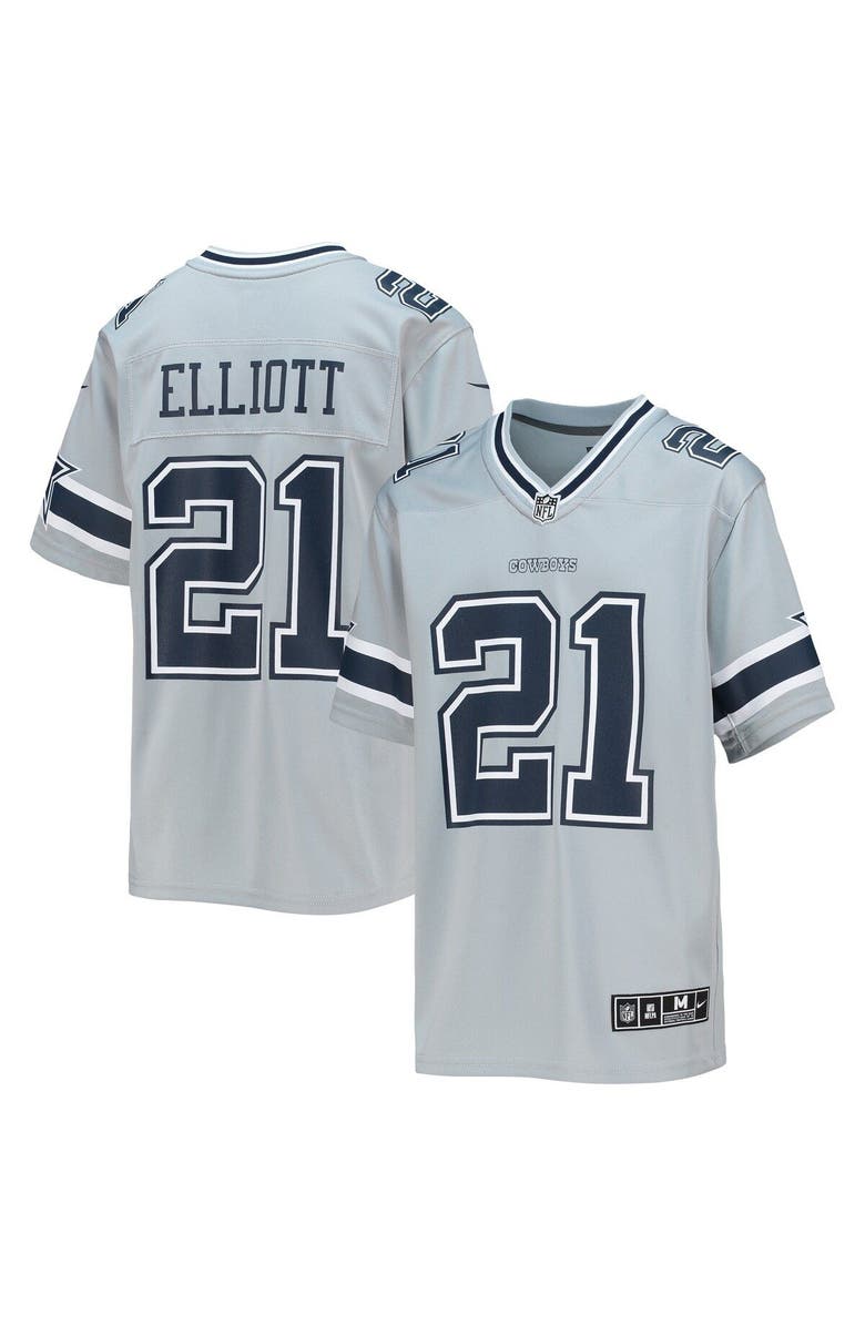 Nike Youth Nike Ezekiel Elliott Silver Dallas Cowboys Inverted Team Game Jersey, Main, color, 