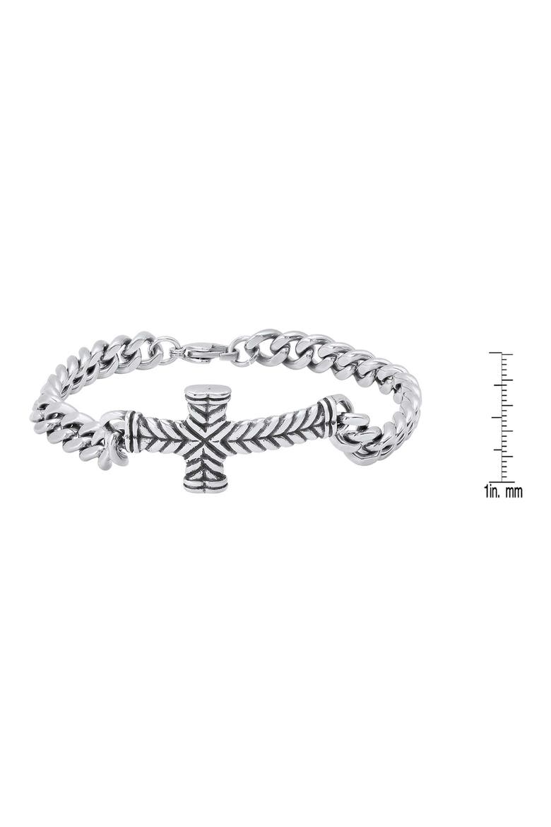 Men's Stainless Steel Cuban Chain Cross Bracelet, Alternate, color, SILVER