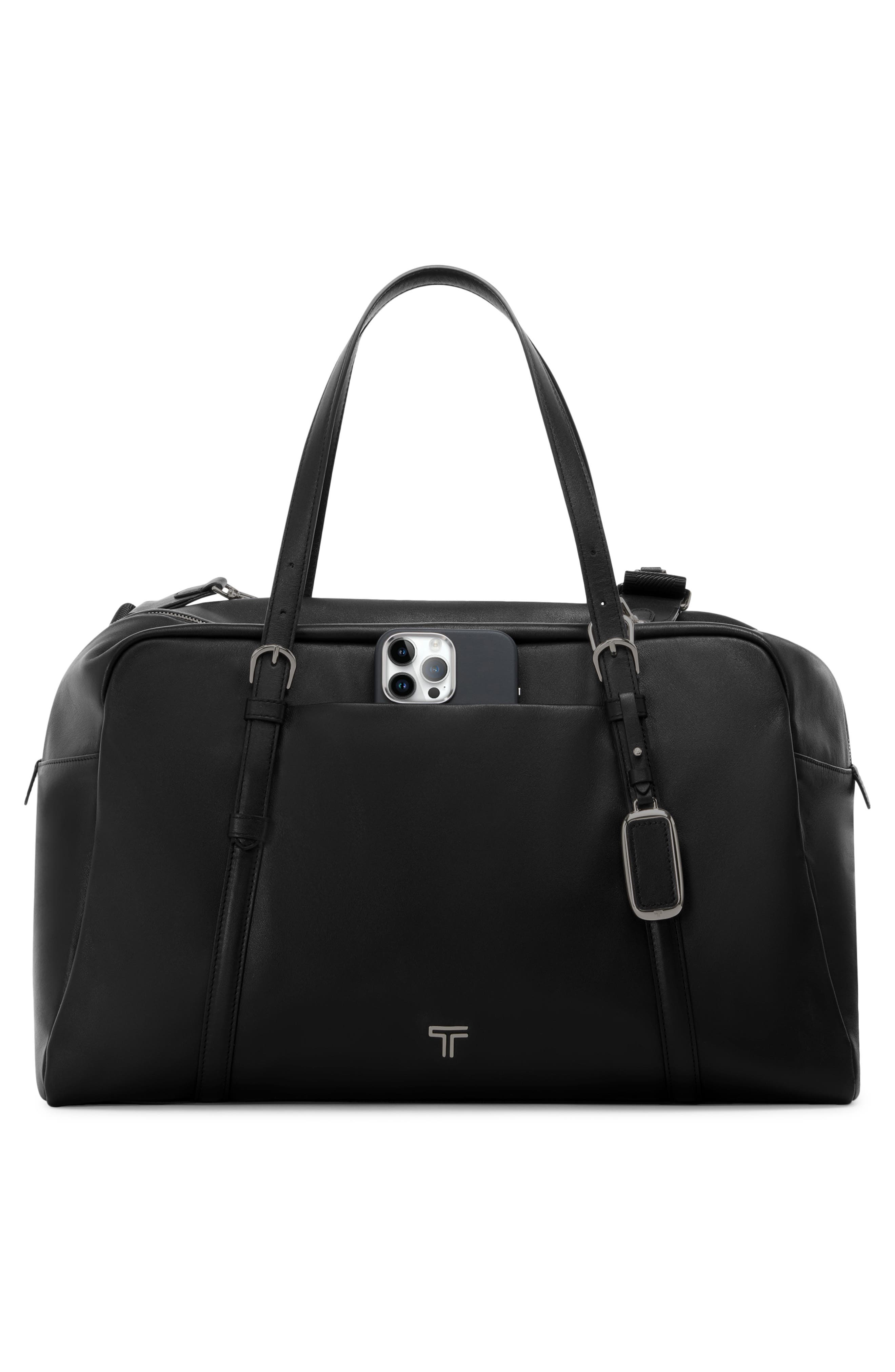 TUMI Oaklynn Leather Duffle Bag, Alternate, color, Black/ Gunmetal