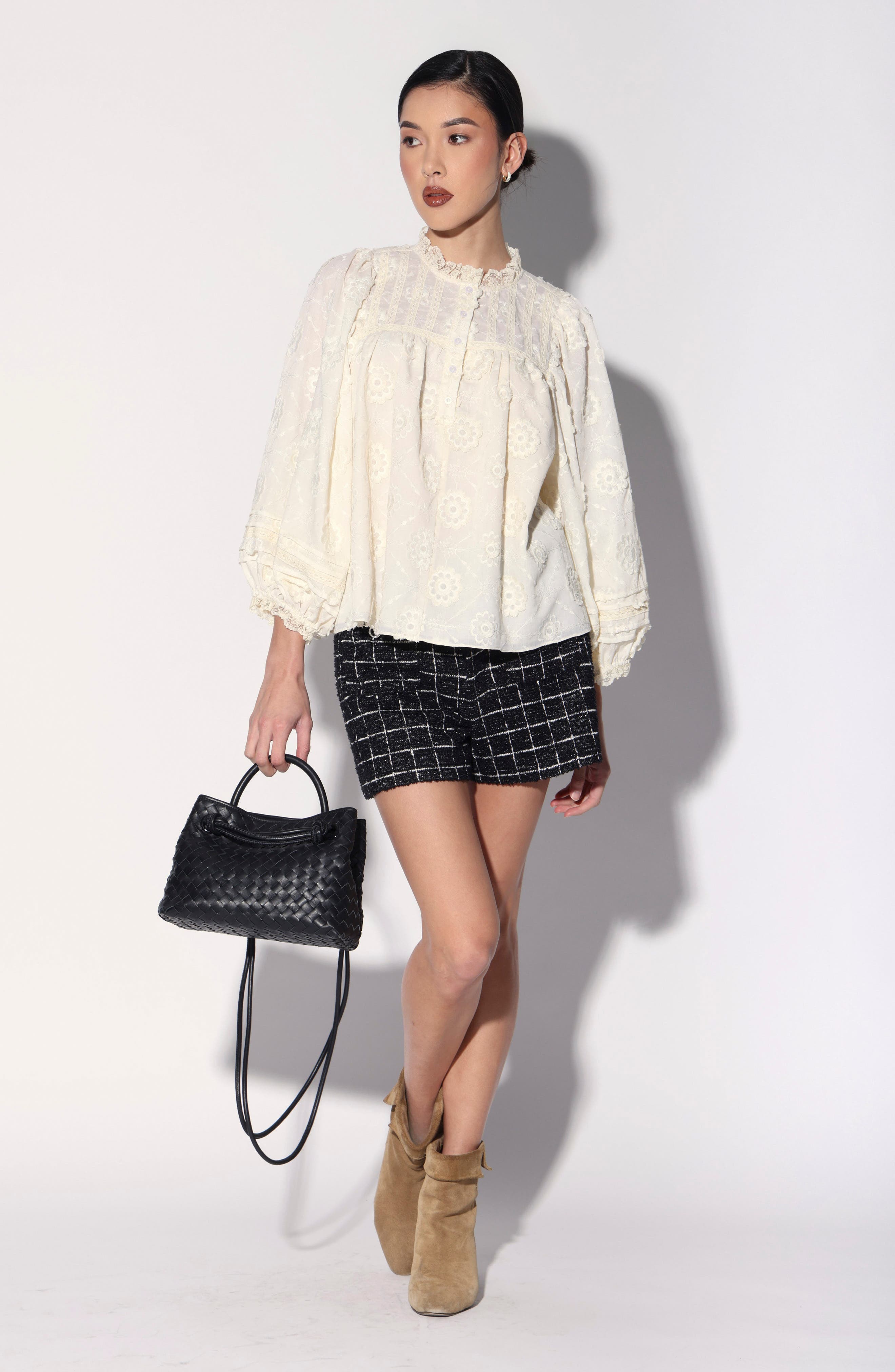 Hazel Mini Woven Leather Tote, Alternate, color, BLACK