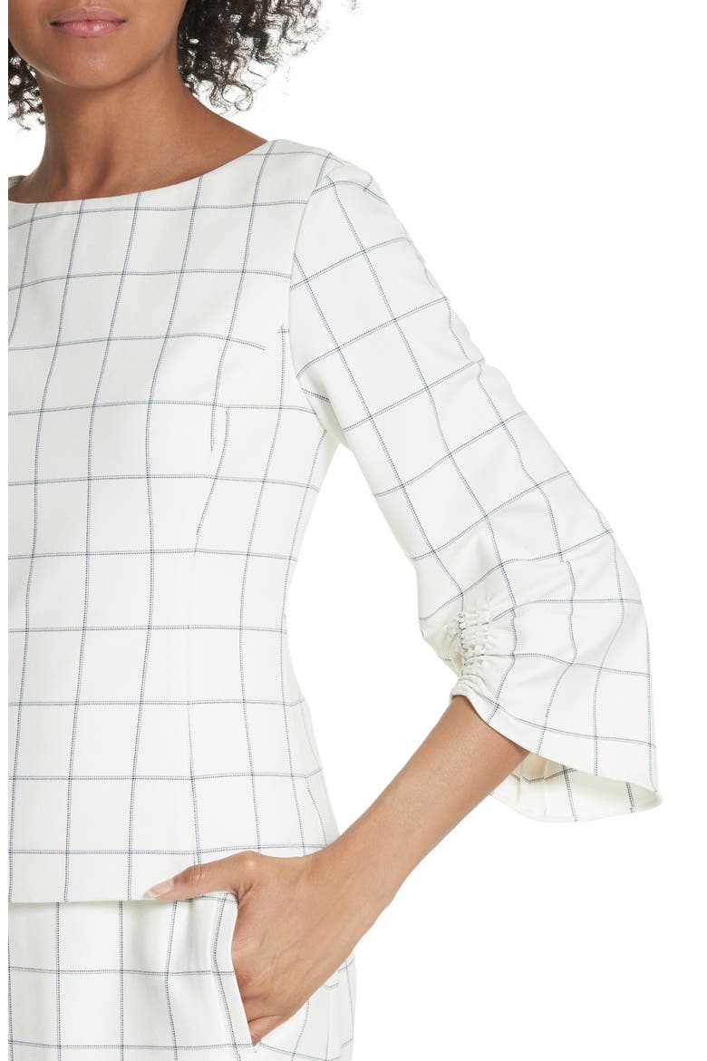 Windowpane Plaid Ruched Cuff Top, Alternate, color, IVORY MULTI