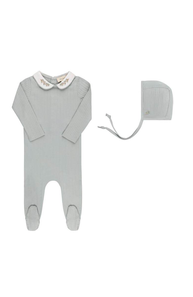 Ely's & Co. Organic Wide Rib Embroidered Scallop Collar Collection - Footie + Bonnet, Main, color, 