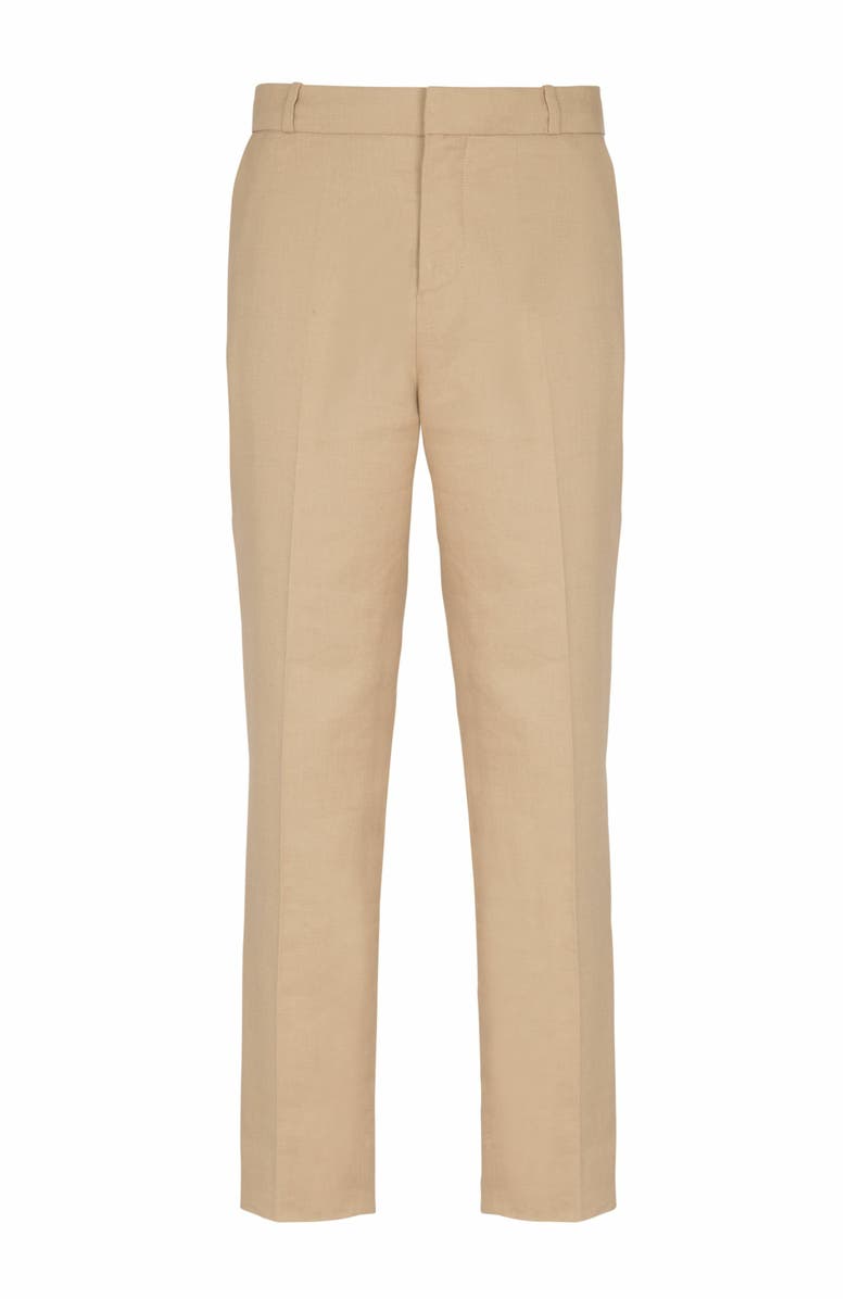 Balmain Straight-Leg Tailored Canvas Trousers, Alternate, color, Beige