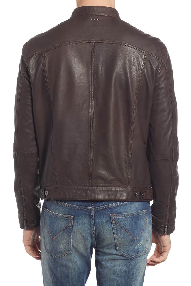 Band Collar Leather Jacket, Alternate, color, CHOCOLATE