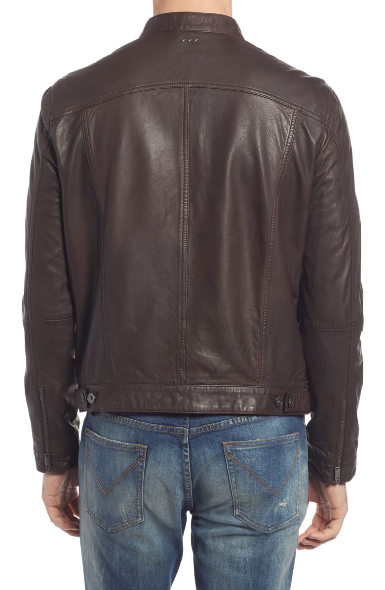 John Varvatos Band Collar Leather Jacket, Alternate, color, Chocolate