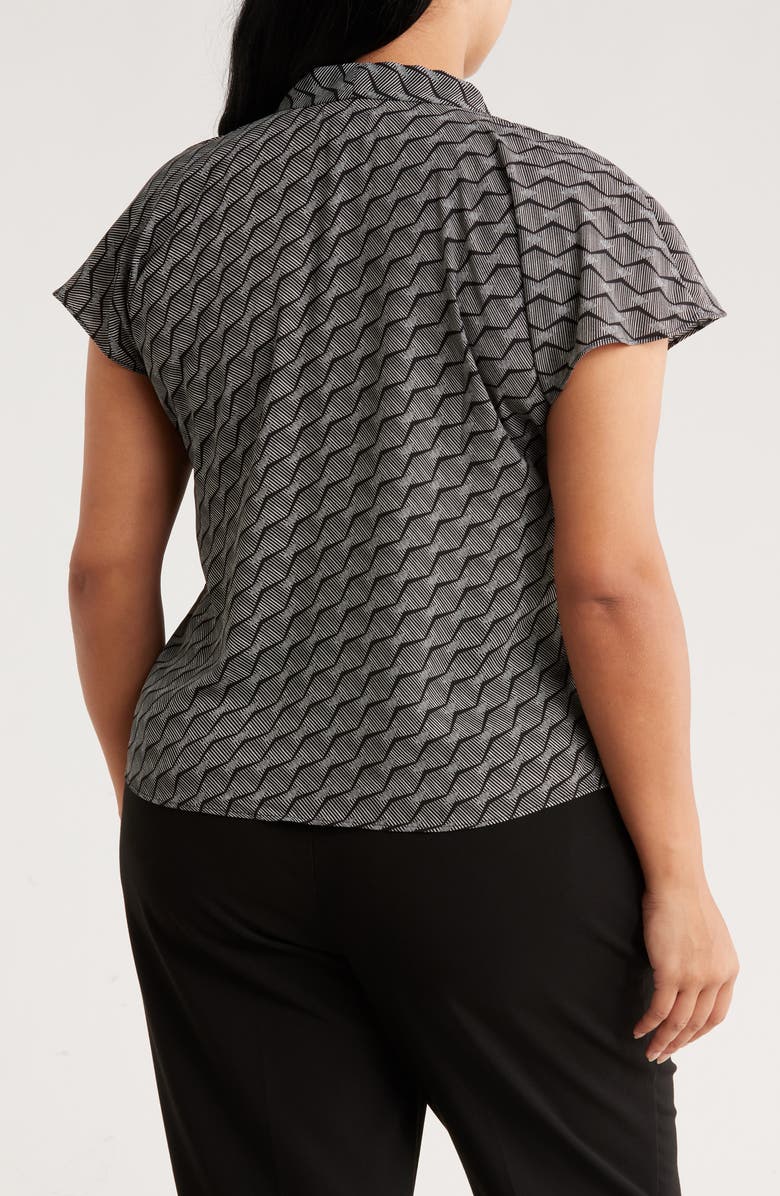 NORDSTROM RACK Tie Neck Flutter Sleeve Top, Alternate, color, Black- Ivory Rake Geo