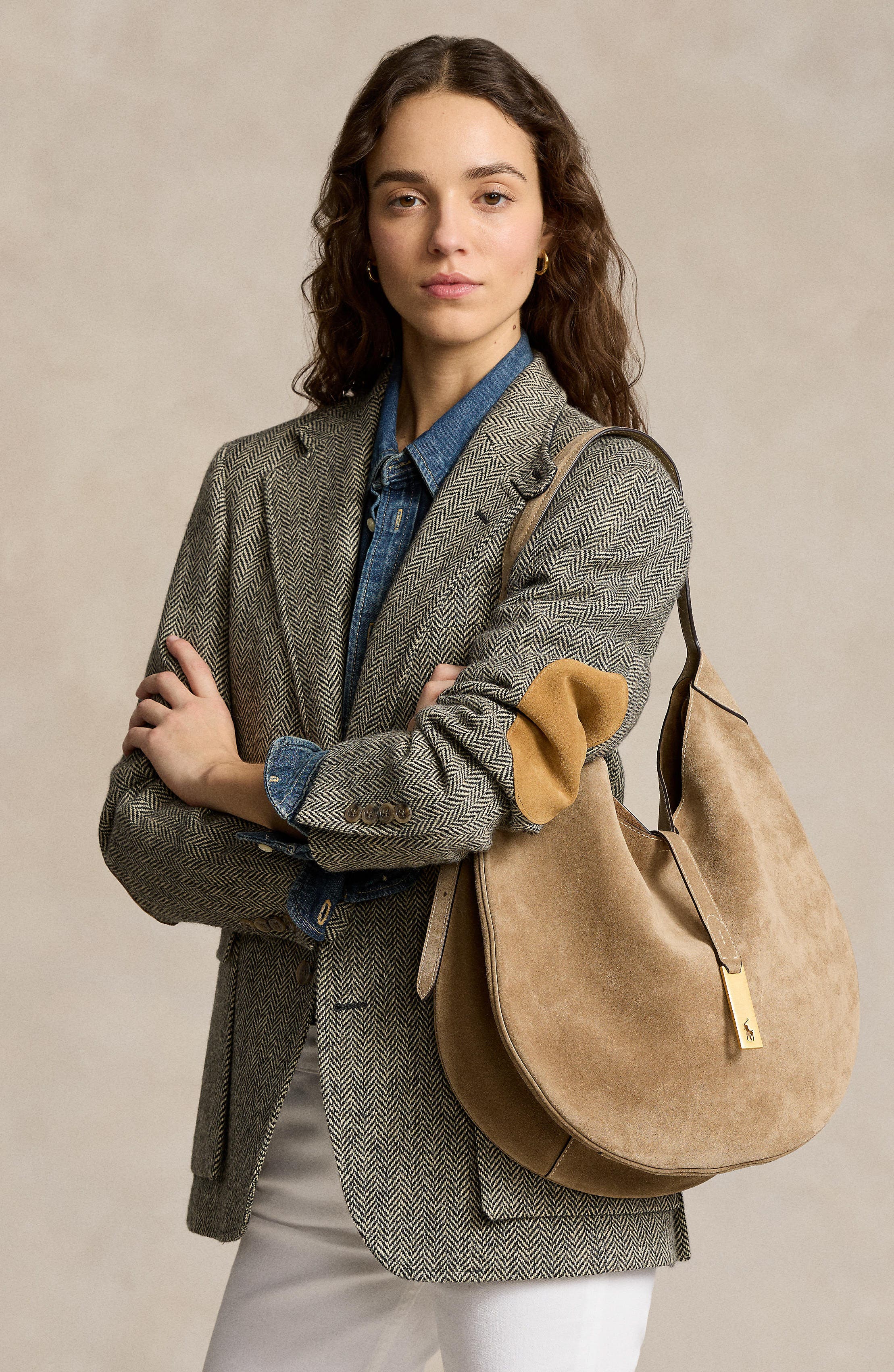 Polo Ralph Lauren Large Polo ID Suede Shoulder Bag, Alternate, color, 