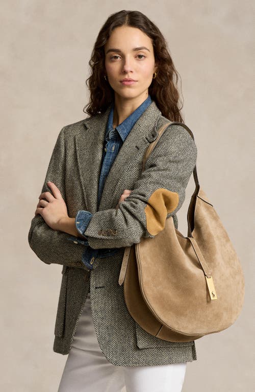 Polo Ralph Lauren Polo Id Large Suede Shoulder Bag In Brown