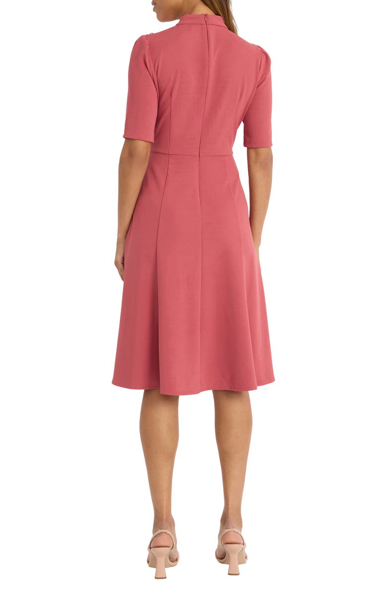 Donna Morgan Mock Neck Button Shoulder Fit & Flare Dress, Alternate, color, Baroque Rose