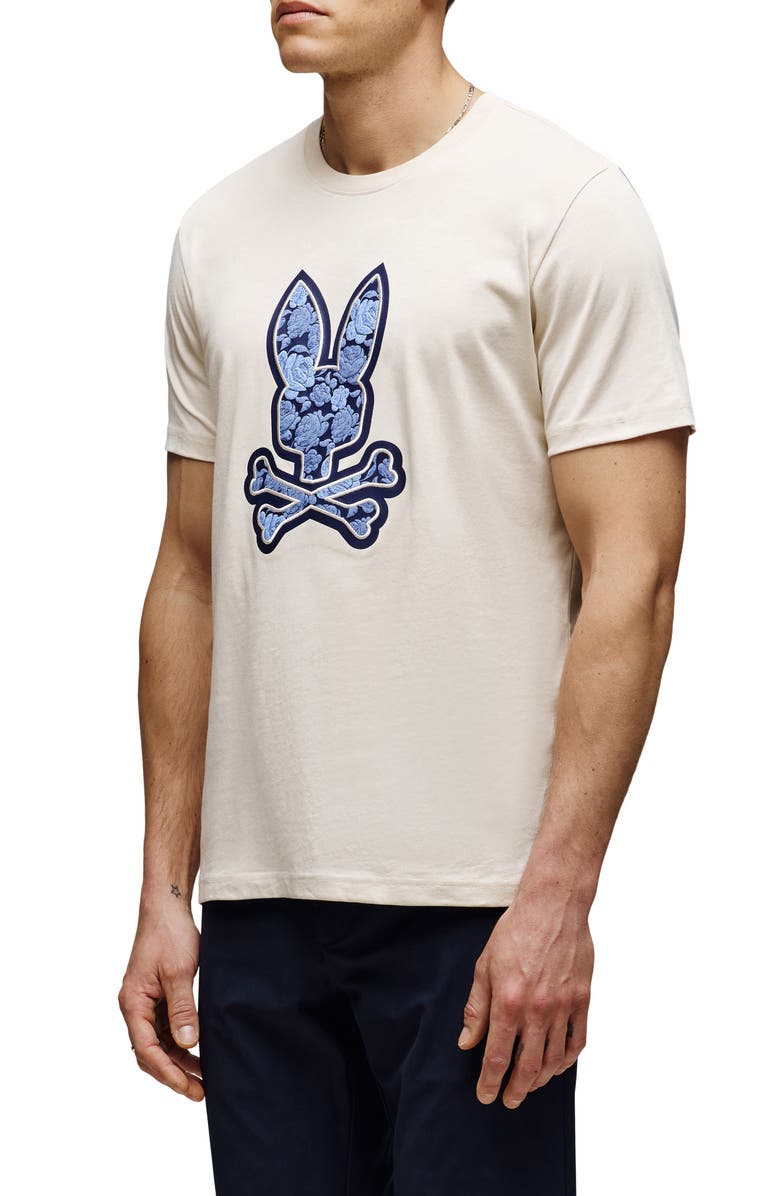 Psycho Bunny Rowen Floral Embroidered Pima Cotton Graphic T-Shirt, Alternate, color, White Cap Grey